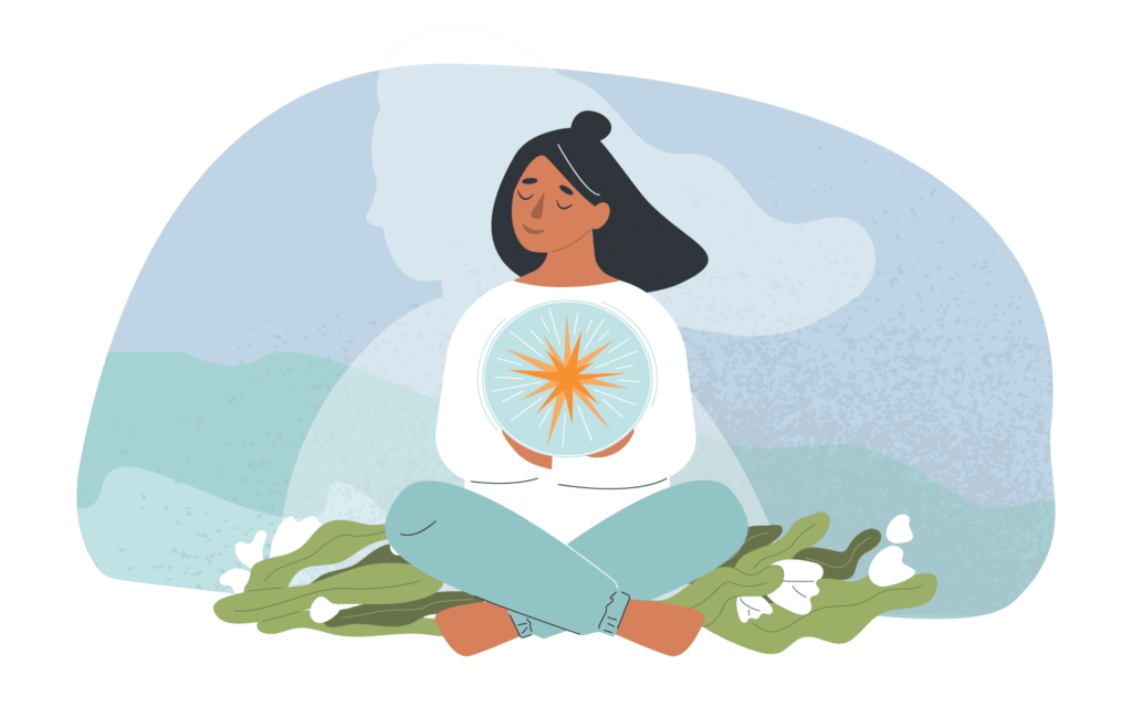 Mindfulness for Grief & Loss - Illustration of a woman sitting in meditation.